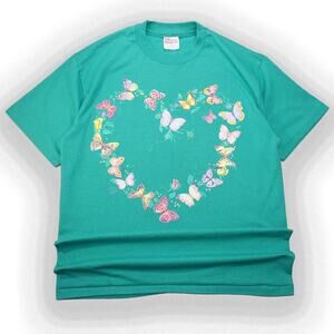 Vintage 90's Puff Print Butterfly Heart Graphic Tee